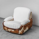 Poltrona vintage in cavallino e tessuto bianco anni ’70 modernariato