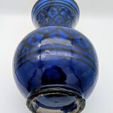 Large Baluster Vase in Safi Ceramic - Blue Black Geometric Design - Morocco