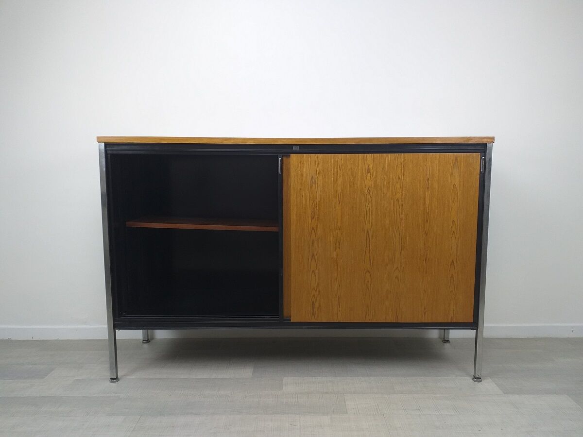Sideboard storage modernist design 70s vintage oak metal