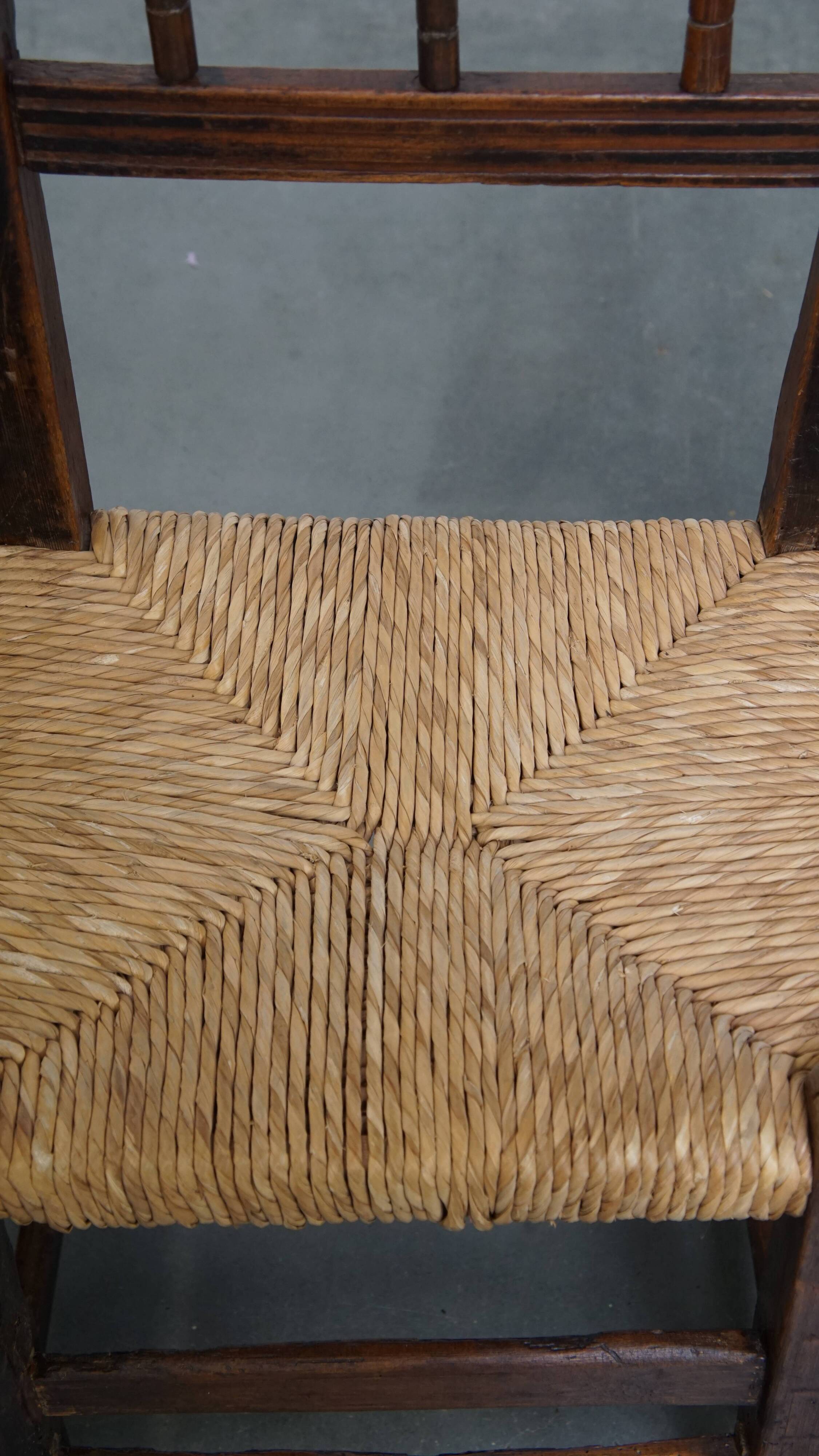 Set of 4 Antique Spanish Country Chairs with Woven Rattan Seats