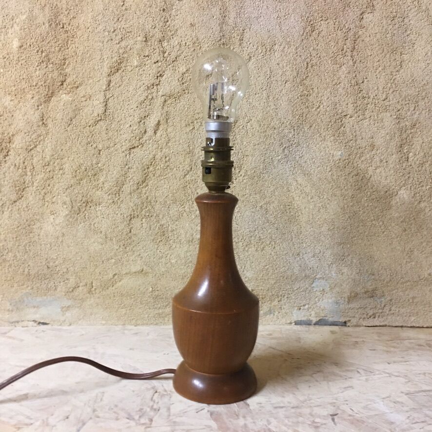 Turned wooden bedside lamp foot