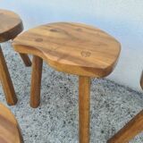 4 Vintage tripod stools, solid wood, brutalist, circa 1960
