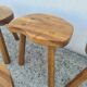 4 Vintage tripod stools, solid wood, brutalist, circa 1960