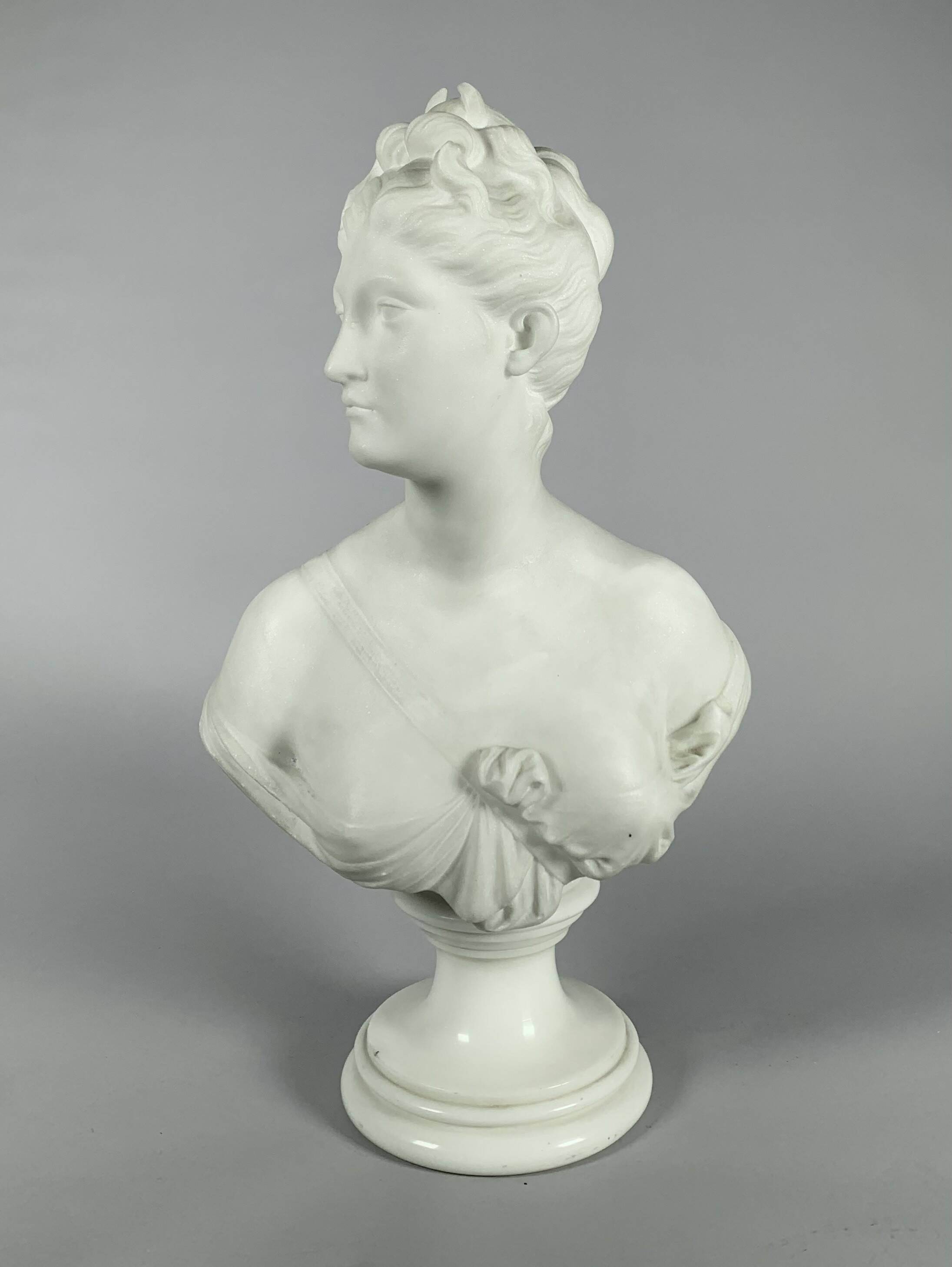 White Marble Sculpture Bust of Diana After Houdon (1741-1828) 19th Century