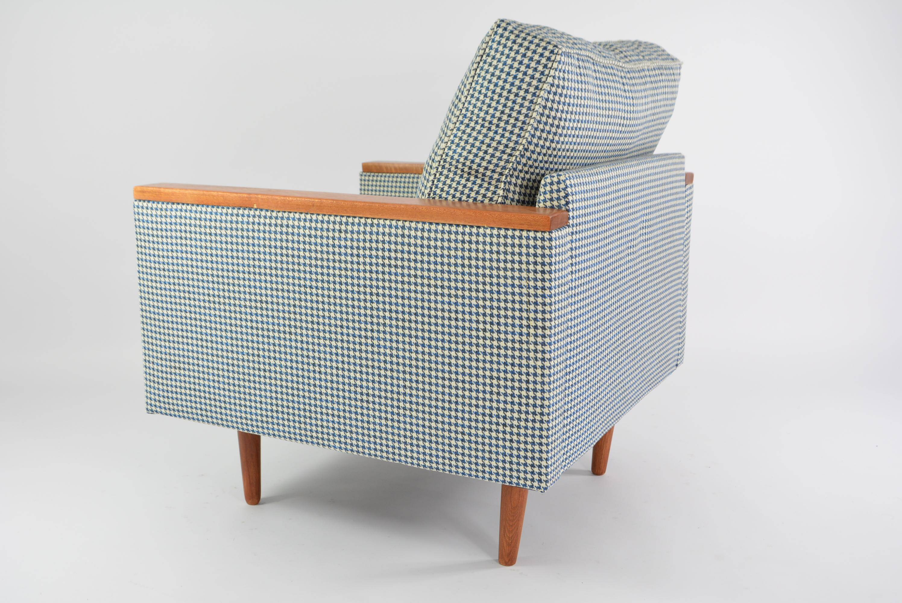 Blue houndstooth square armchairs