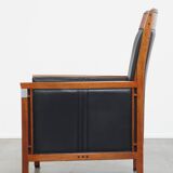 Black Cowhide Leather and Wooden Art Deco Armchair