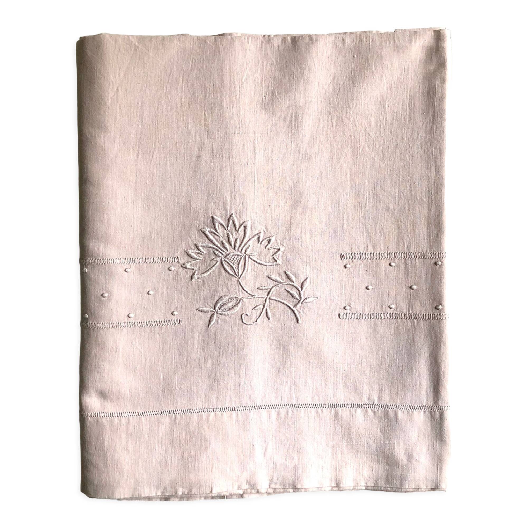 Antique linen and cotton towel dyed in soft pink