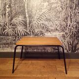 Old 1950s suitcase bench with wooden slats
