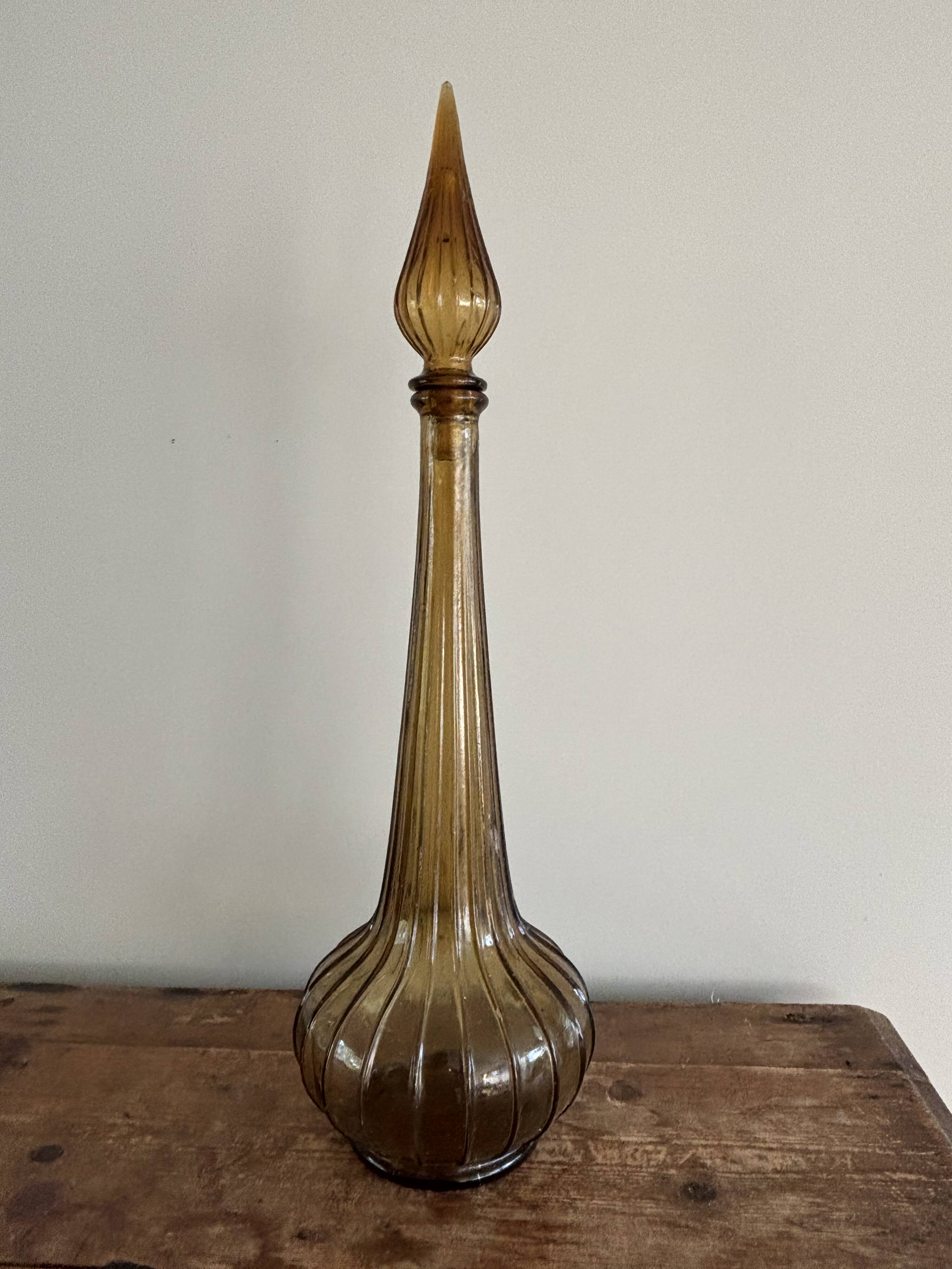 Vintage Empoli Glass Decanter with Stopper, Italy, 1960s