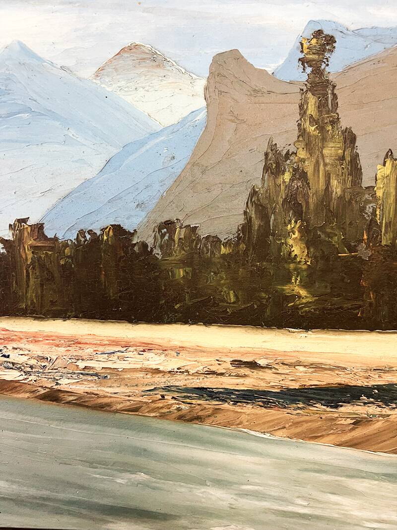 Painting “River in the Alps”, Oil on cardboard.