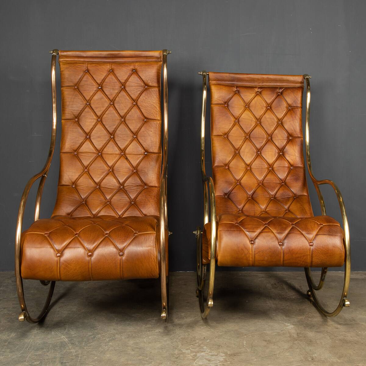 Mid 20thc british made pair of leather rocking chairs c.1950