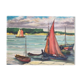Tableau ancien - Marine : la voile rouge