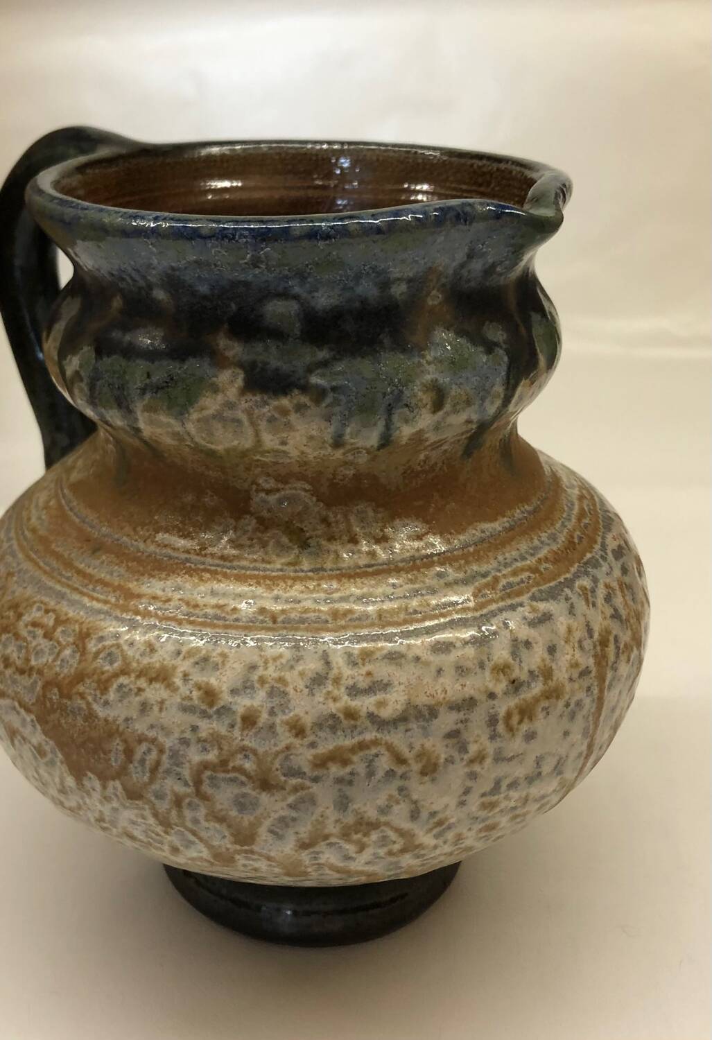 Belgian flamed salt-glazed stoneware pitcher by Pitot