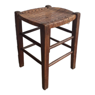 Tabouret rotin et bois