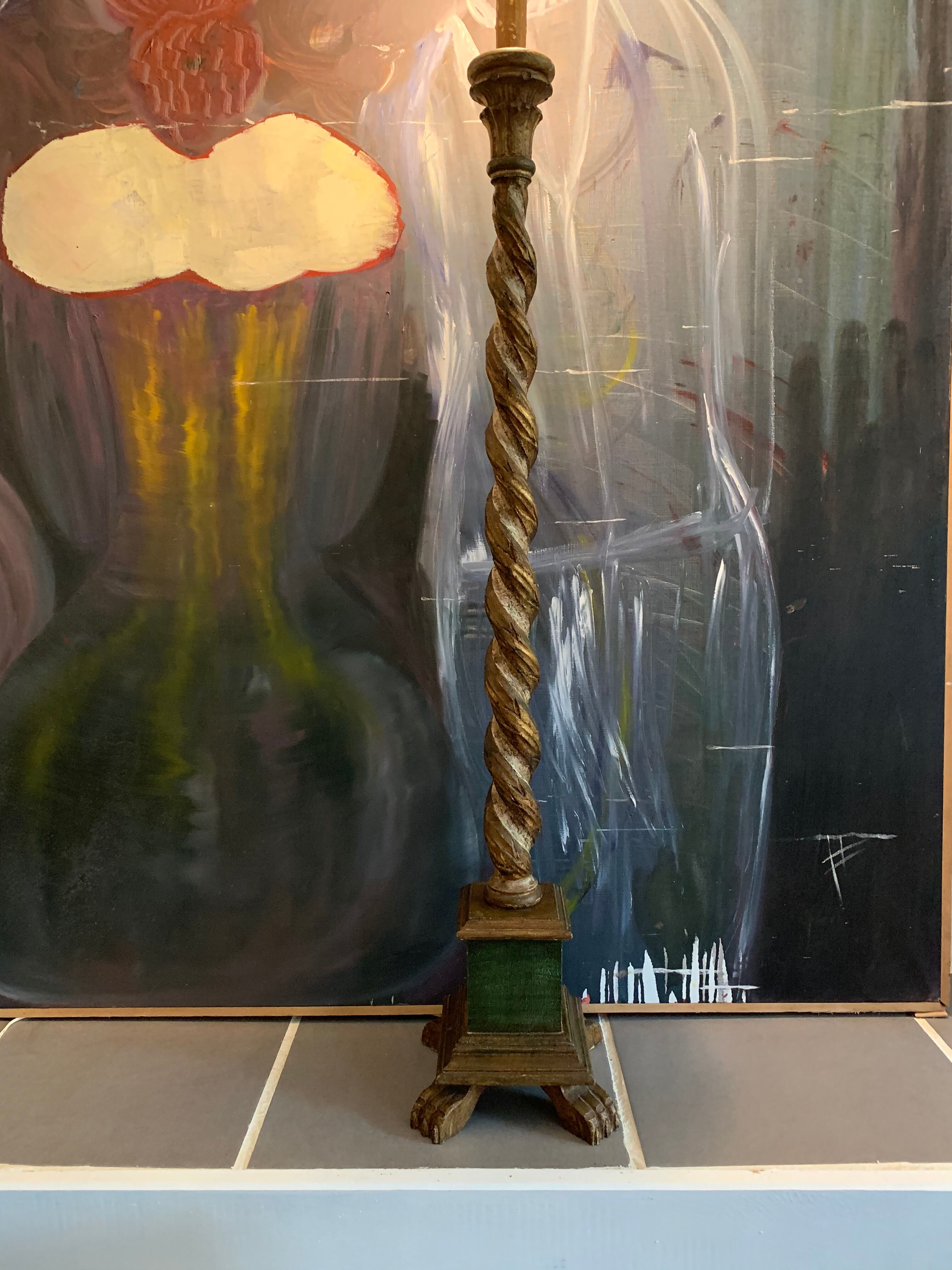 Pique candle lamp lamp in polychrome wood early 20th