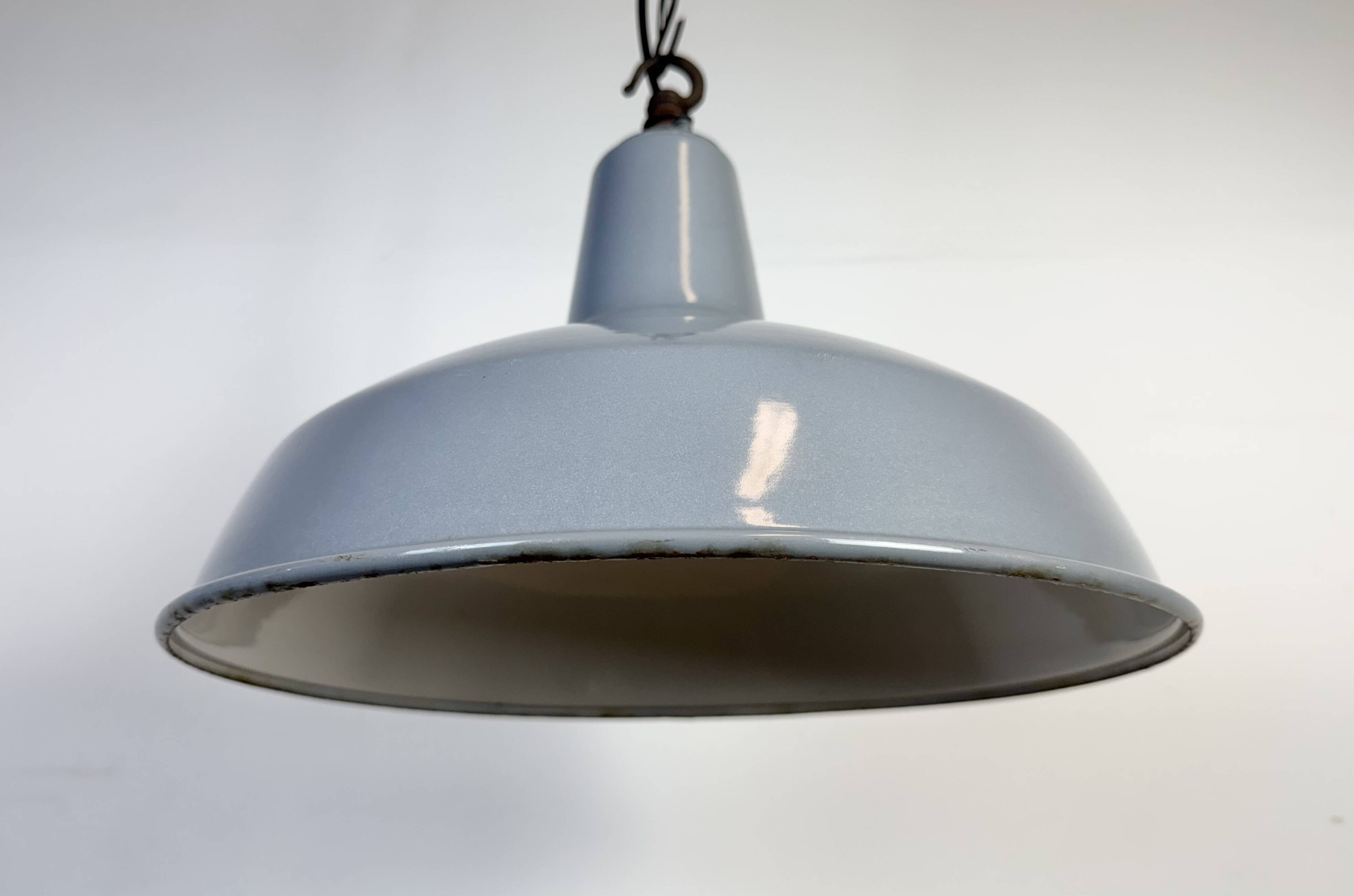 Industrial British Grey Enamel Factory Pendant Lamp, 1960s