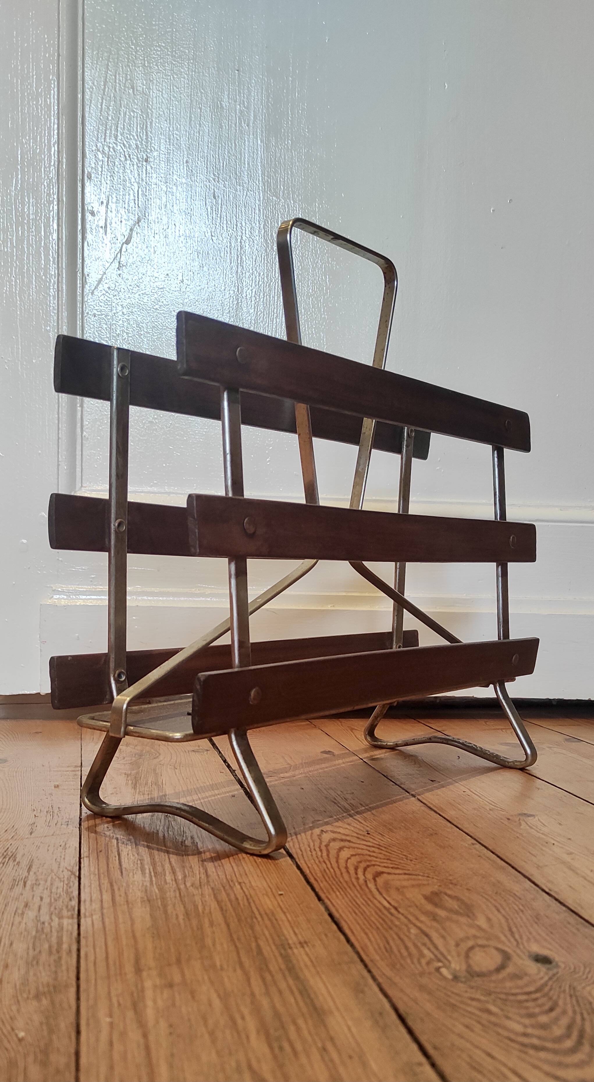 porte-revue bois & aluminium, années 70