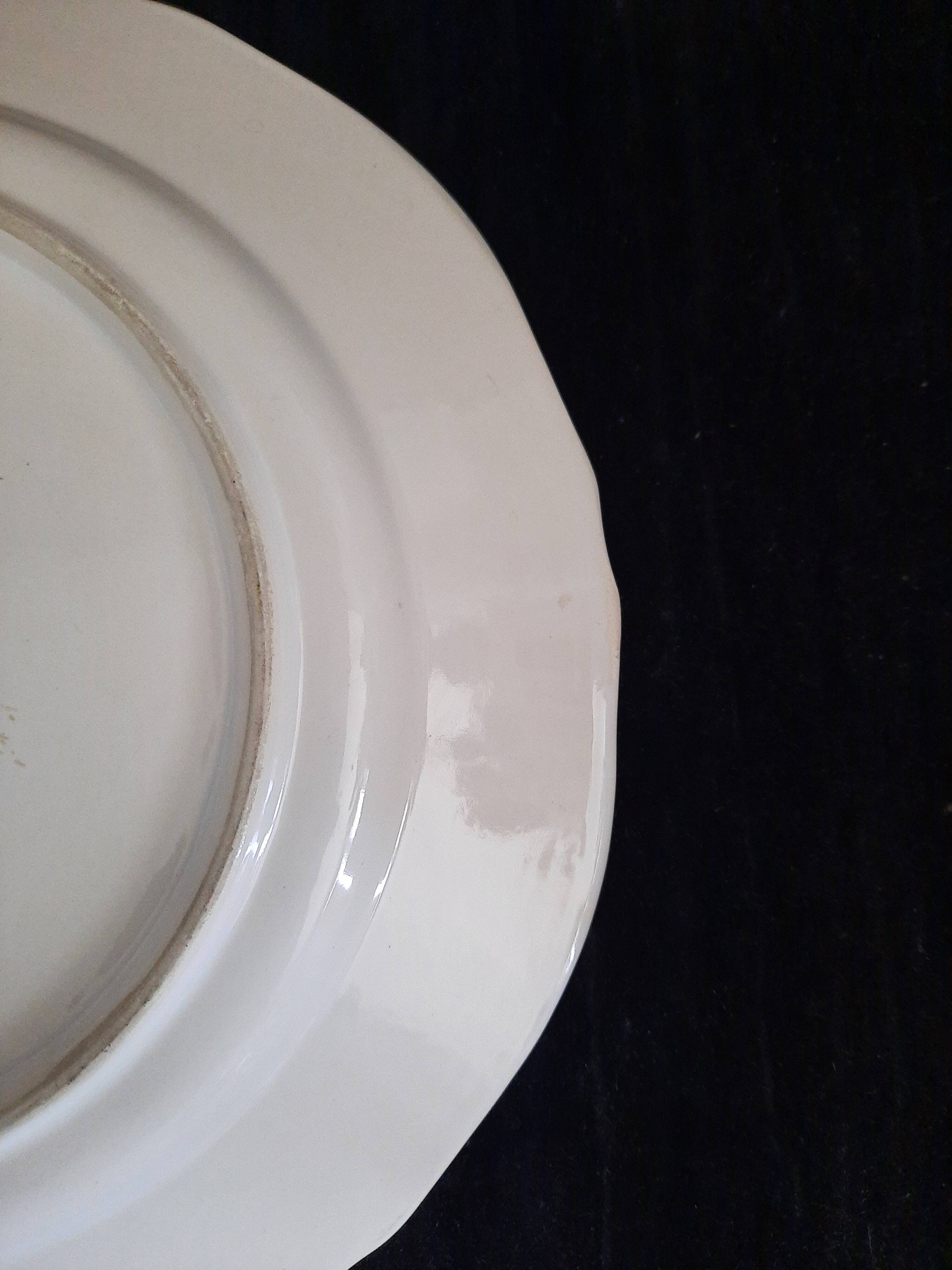 Old flat plate faience henriot quimper basket of flowers decor