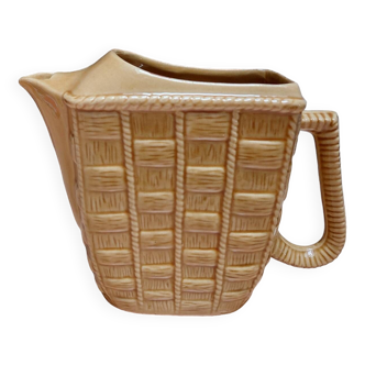 Vintage ocher woven ceramic pitcher Vallauris style