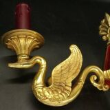 Pair of Empire style swan wall lights from Petitot - bronze & burgundy patina