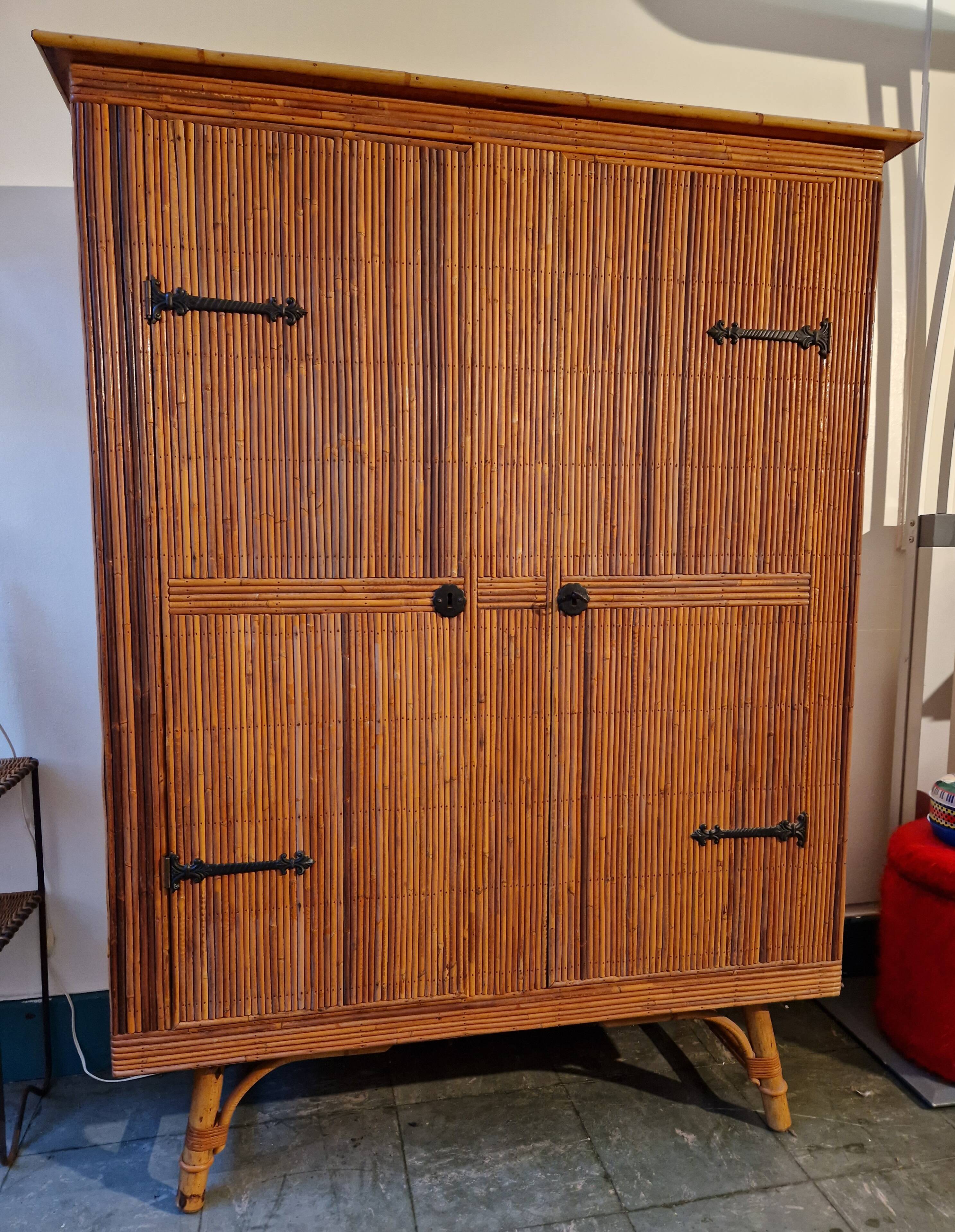 Wicker rattan bamboo wardrobe 1950 1960