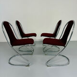 Set of 4 tubular chairs, Italian design, 70s vintage, Cantilever