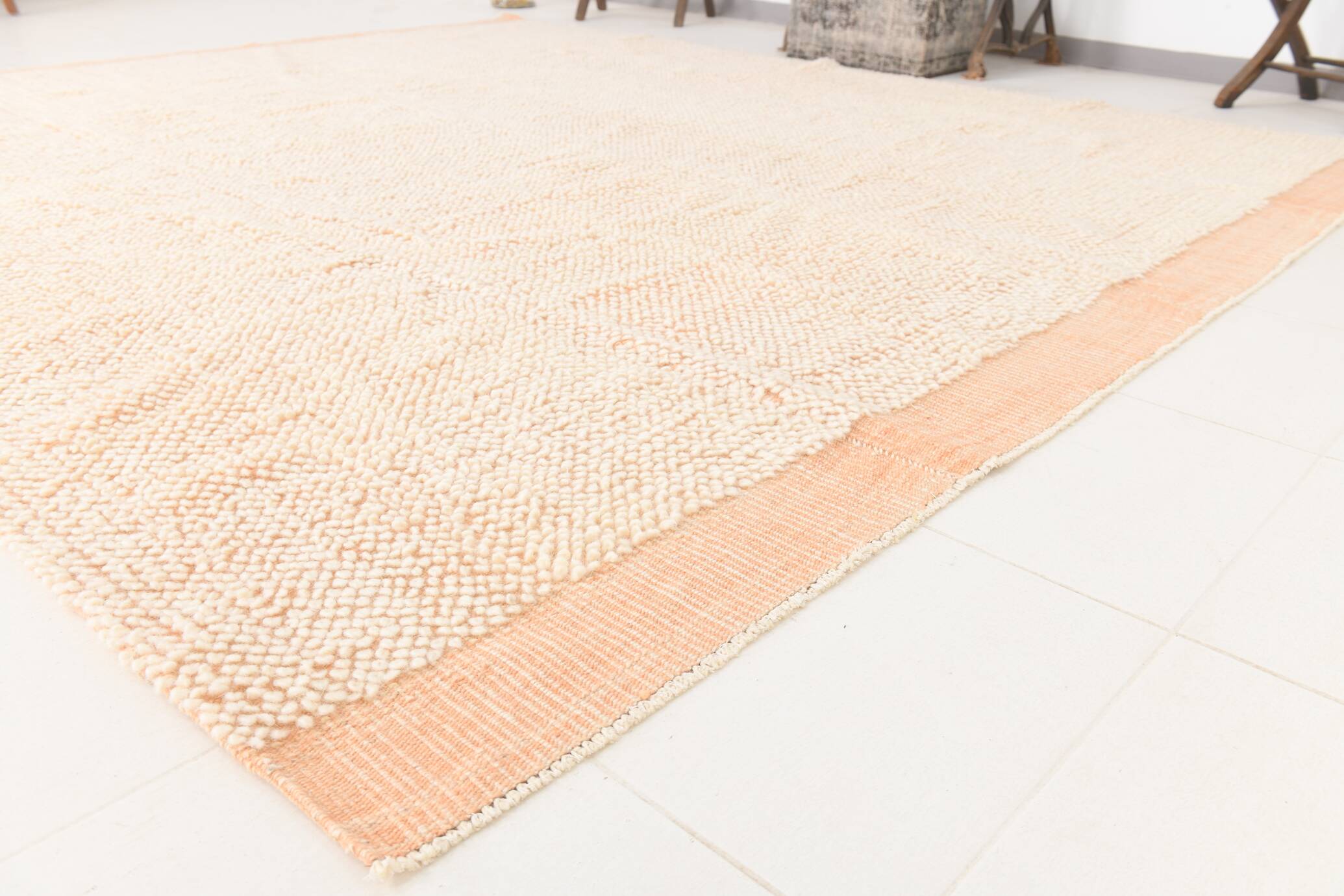 8x10 Pale Orange Beige Handmade Vintage Oushak Rug