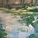 Ancient ESTAMPE of ASIA with Polychrome Decoration of Natural Landscape and Herons, XIXth