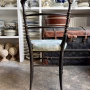 Napoleon III chair in blackened wood and green toile de Jouy.
