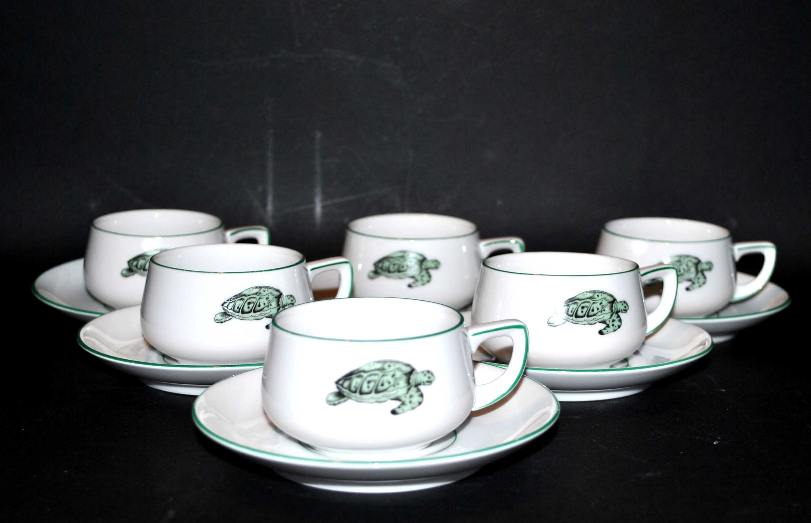 Series of 6 porcelain cups by Rosenthal GERMANY - Lacroix Green Turtle Décor