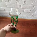 Vintage Emerald Green Jellyfish Blown Glass Bowl on Foot