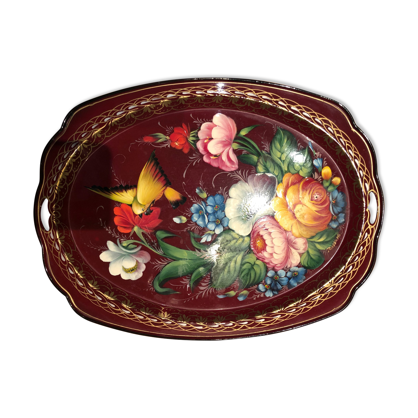 Vintage hand-painted metal top