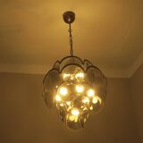 Vistosi chandelier with 28 faceted amber glass discs, Italy 1960s