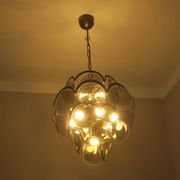 Vistosi chandelier with 28 faceted amber glass discs, Italy 1960s