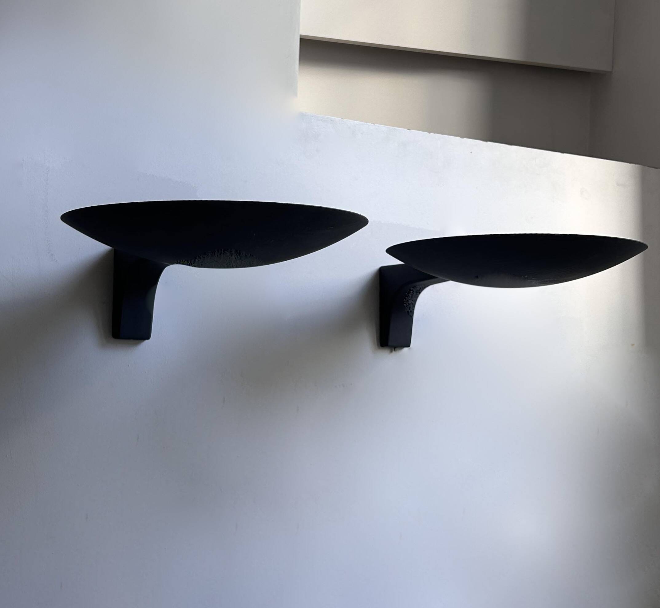 Pair of vintage wall lights, matte black metal, Germany 1970s