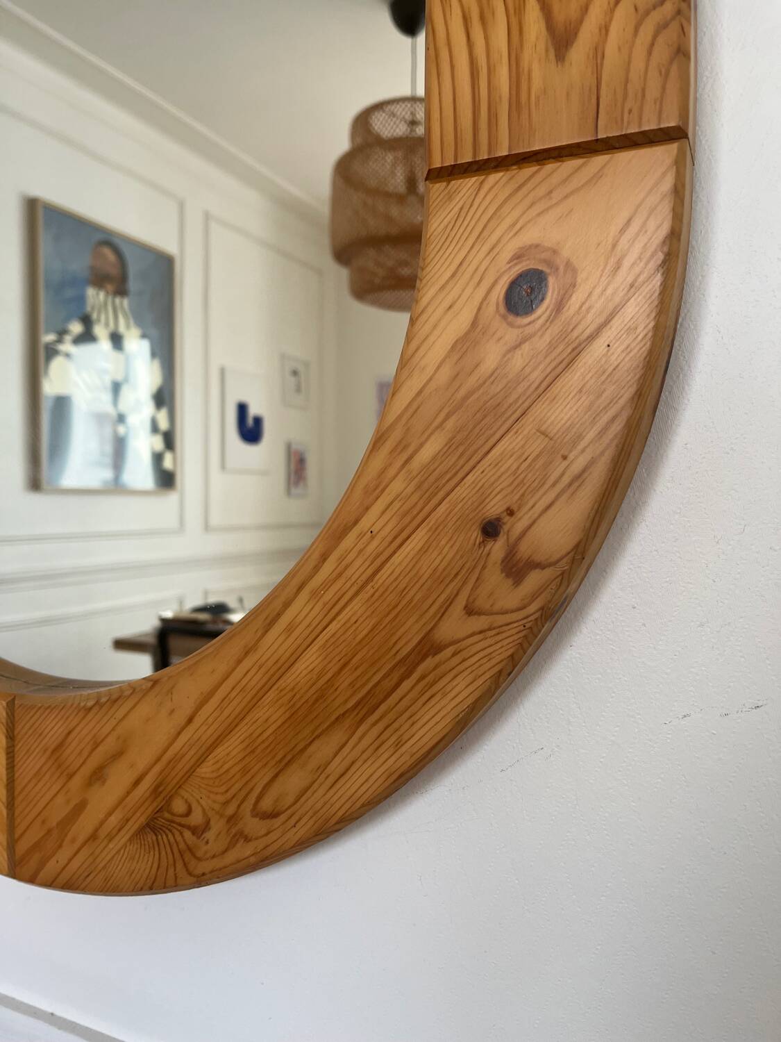 Oval mirror in solid pine from the 70s