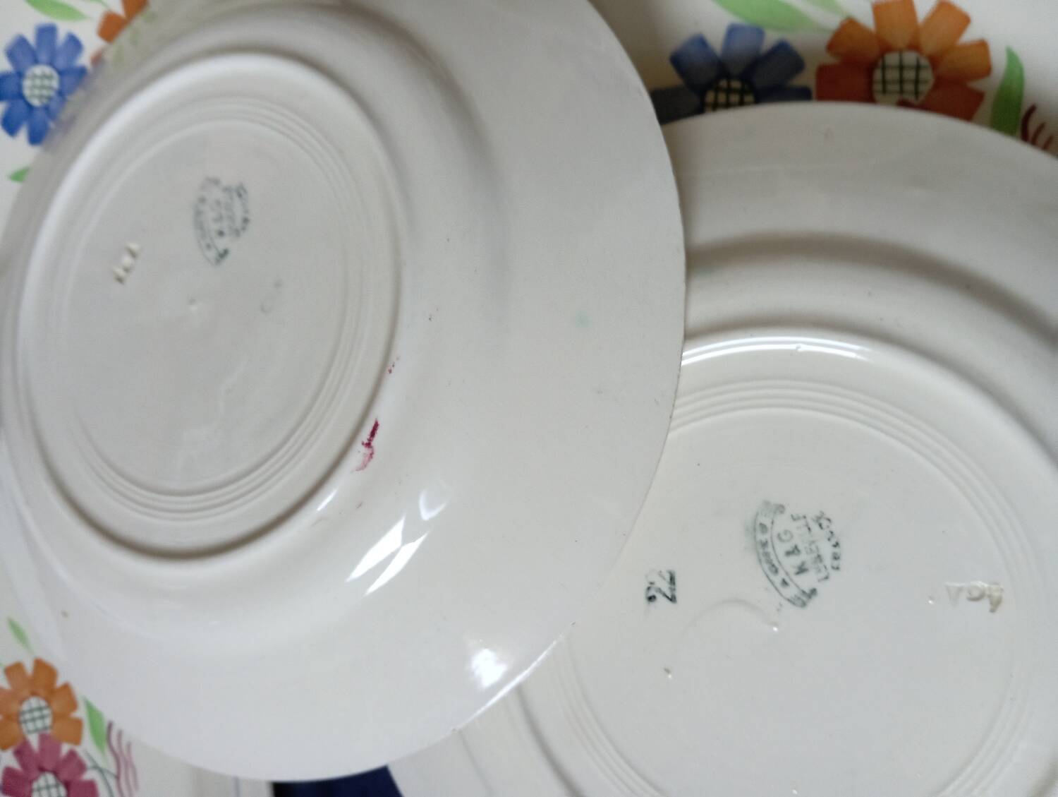 8 old flat plates decorated with flowers, Agnès model by K&G Lunéville