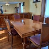 Table + 6 chairs (massive and marquetry 60s)
