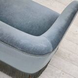 1970s, Danish 2-seater sofa, blue furniture velour, oak wood legs.