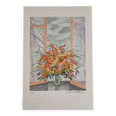 Lithograph signed by Michel Henry - Bouquet at the window