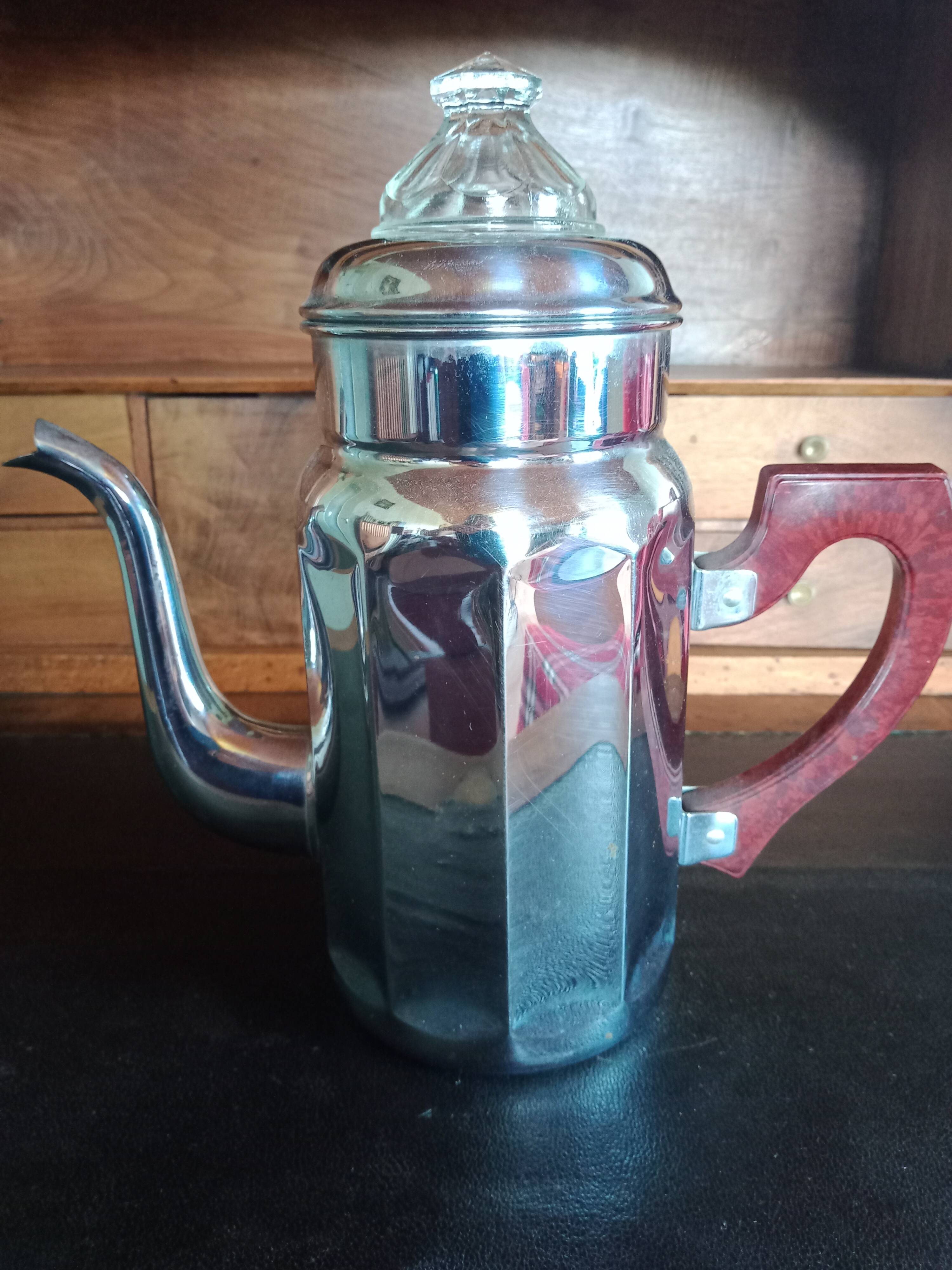 Vintage coffee jug - ADB copper chrome deposited French manufacture - bakelite handle