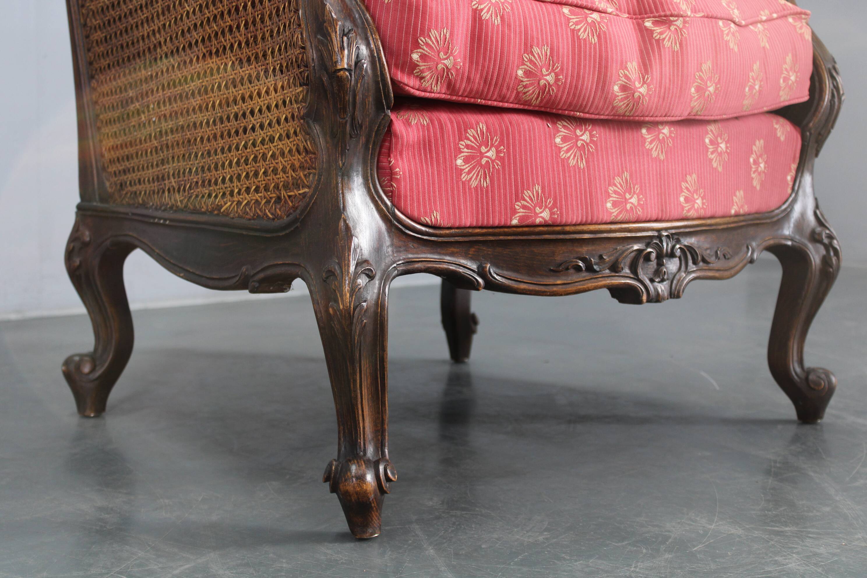Antique Carved Wing Chair with Cane Sides , Czechoslovakia
