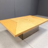 Vintage ash wood hidden bar coffee table by Paul Michel, 1970s