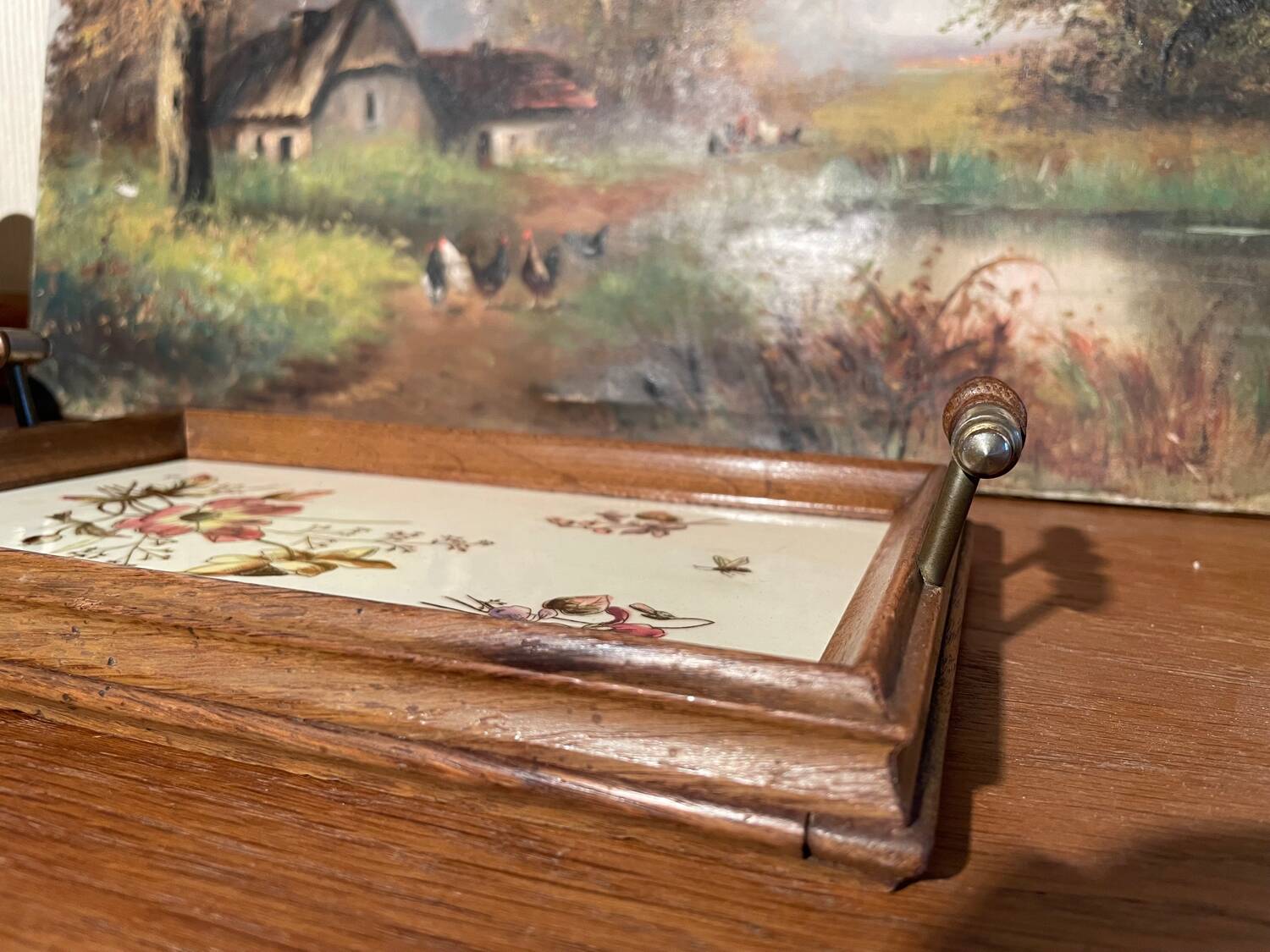 Old wood and ceramic tray 1900