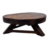 Table basse ronde en chêne vintage brutaliste wabi-sabi, années 1950