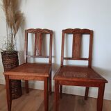 Pair of wooden chairs and Art Deco canning