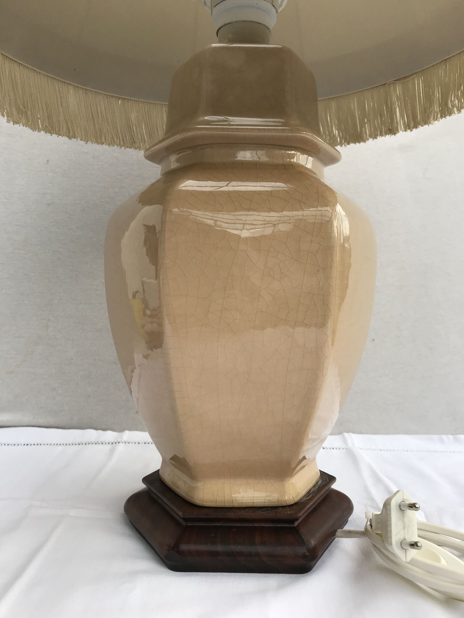 Former ceramic potiche lamp base wood - abat-day vintage beige fabric