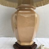 Former ceramic potiche lamp base wood - abat-day vintage beige fabric