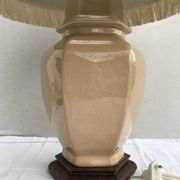 Former ceramic potiche lamp base wood - abat-day vintage beige fabric