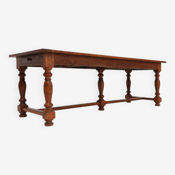 French rustic solid oak dining table 1930